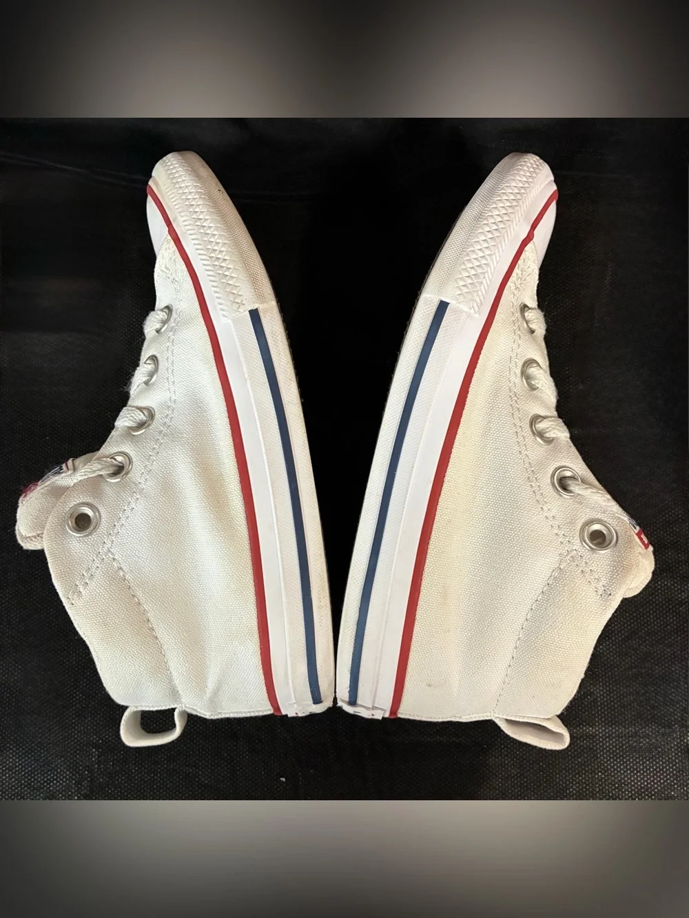 Converse Kids White Low Top Sneakers with Red and Blue Trim